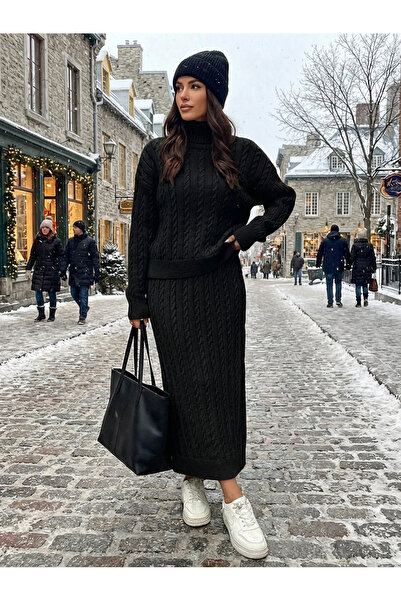 SAYZEN Braided Hair Turtleneck Sweater - Skirt 2-Piece Set