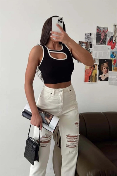 BİGÜMEX Low-Cut Piping Camisole Women's Crop Blouse
