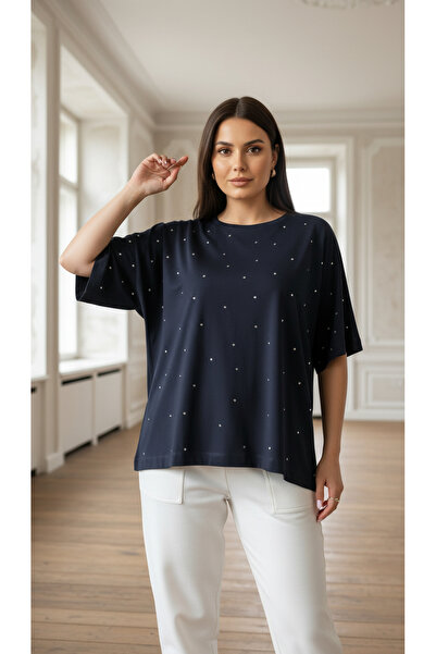 Curly Dark Blue Stone Boatneck T-Shirt