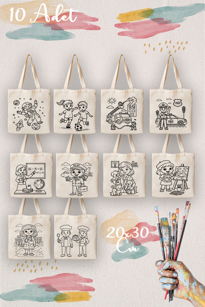ÇANTAPAK 10'lu Meslekler Temalı Boyama Çanta Seti – 20x30 cm Eğitici Aktivite...