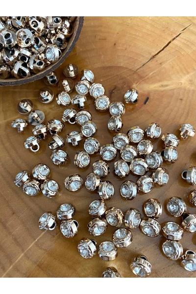 canan dizayn Metalize Ayaklı Gold Taşlı Düğme 12mm (15ADET)
