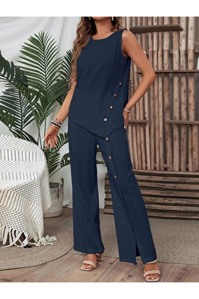 goopall Women's Sleeveless Buttoned Asymmetrical Detailed Wrinkled Blouse and...