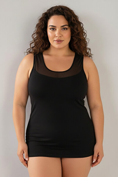 MrrMajestic Γυναικείο μπλουζάκι μεγάλου μεγέθους με χοντρό λουράκι και γιακά ...