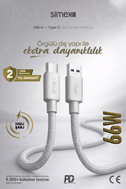 Simex 66W USB to Type-C Süper Hızlı Şarj Kablosu - Huawei, Honor, Vivo Uyumlu...