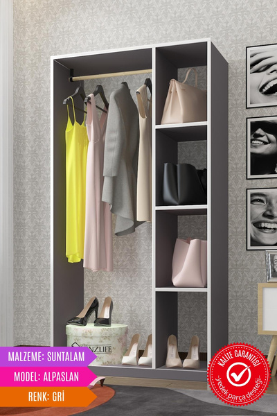 Kenzlife Giysi Dolabı Alpaslan 175*90*40 Gri Gardırop