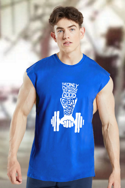 BESSA Tricou fără mâneci din bumbac, albastru, supradimensionat, cu decolteu ...