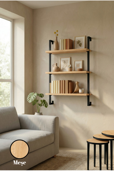 Euromob 3 Raflı Meşe Rengi Çok Amaçlı Kitaplık / Dekoratif Duvar Rafı – Kolay...
