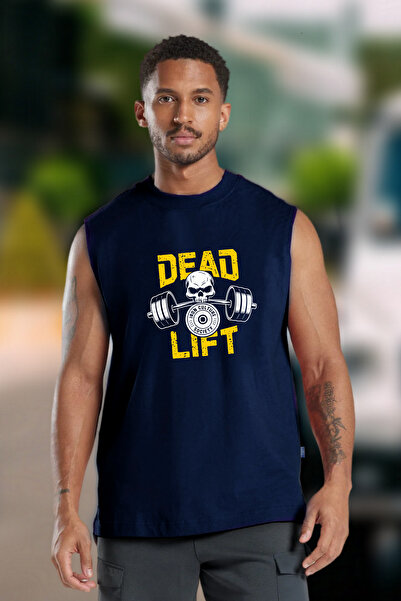 BESSA تي شيرت/قميص بدون أكمام من القطن برقبة دائرية للرجال من Dead Lift مطبوع...