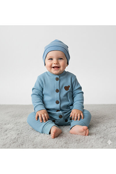 Buliş Teddy Bear Logo Baby Romper Blue
