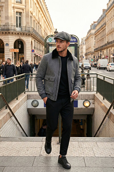 Buratti Палто с цип от вълна с редовна кройка и детайл от пера на яката Мъжко...