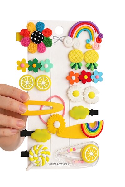 SHEKER HOME Kız Çocuk Ve Kız Bebek Pens Çıtçıtlı Sarı Toka Seti - 14 Adet
