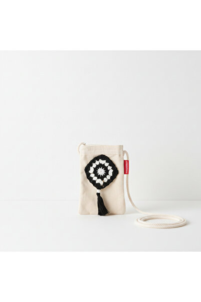 Baghashtag Black Pattern Hand Embroidered Canvas Phone Bag