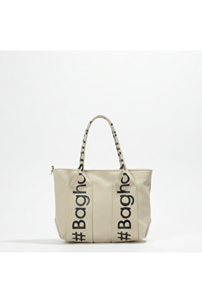Baghashtag Mini geantă tote impermeabilă bej cu mâner scris
