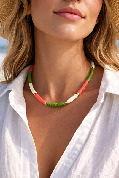 HERCY قلادة فيمو ملونة بتفاصيل ذهبية |   قلادة نسائية صيفية |   قلادة باللون ...