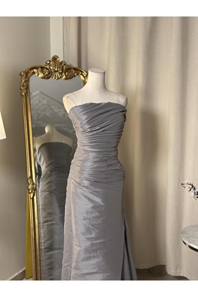 vanus fashion فستان رمادي فاخر بتصميم أنيق وجذاب 5484