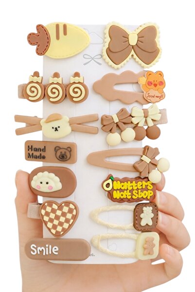 SHEKER HOME Kız Çocuk & Bebek Kiraz & Ayıcık Toka Seti Kahverengi – Pens/Çıtç...