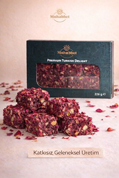 Muhabbet Gıda Gül Yapraklı Fıstıklı Lokum – 230g | Muhabbet Lokum (Günlük Taz...