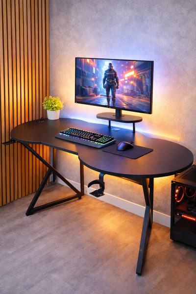 Michael Brean Özel Oval Tasarım Oyuncu Masası 156 Cm Bardaklık Ve Kulaklık Tu...