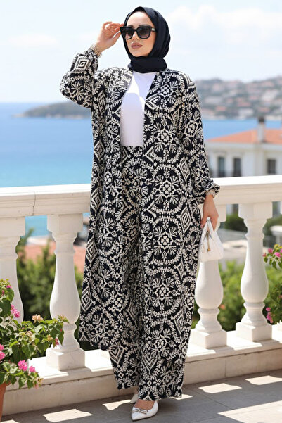 N.S NEVA STYLE طقم كيمونو مزدوج محتشم باللون الأزرق الداكن 12889L