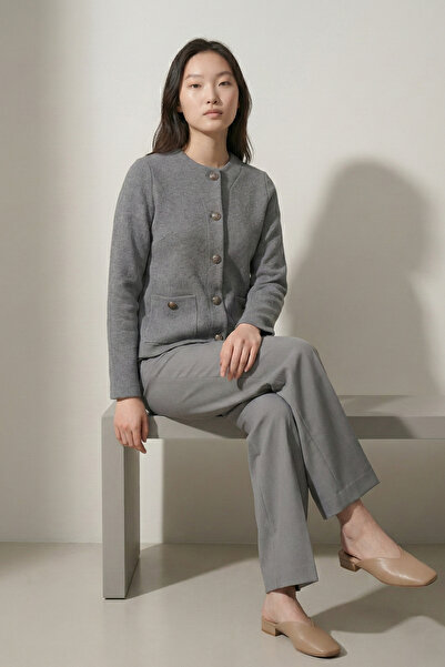 Şiir Tekstil Aston Women's Regular Fit (Unlined) Silver Buttoned Pocketed Cre...