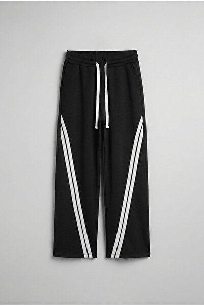 ablukaonline Erkek Baggy Fit Şerit Detaylı Duo Jean Siyah