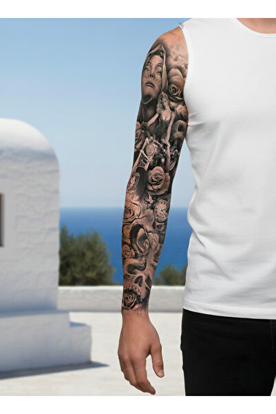 pivok Geçici Kol Kaplama Dövme – Kadın, Gül Ve Kuru Kafa Motifi Ile Güzellik ...