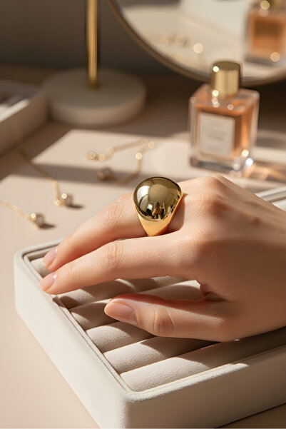 mos&more Çelik Gold Top Yüzük, Ayarlanabilir