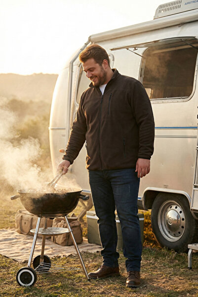 Buratti Men's Plus Size Zippered Fleece Cardigan - Regular Fit, Stand Collar ...