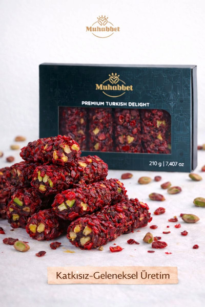 Muhabbet Gıda Zereşkli Narlı Fıstıklı Parmak Fitil Lokum – 210 g | Muhabbet L...