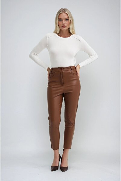 Lijuri Brown Slim Leg Leather Trousers 0101 R3-H-K1