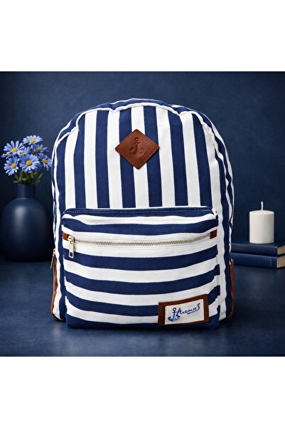 esdekor Anemoss Navy Blue Striped Backpack 29X41X12Cm Waterproof 630D 1 Piece...