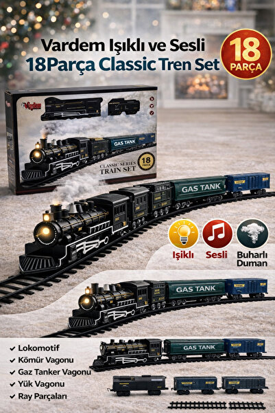 VARDEM OYUNCAK Işıklı ve Sesli Classic Tren Seti – 18 Parça, Pilli Oyuncak Tren