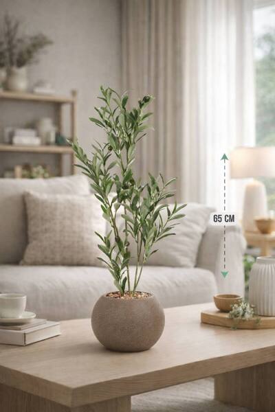 CENTRHOME شجرة صناعية محاكة للزيتون الطببيعي بمركن مكور بطول 85 cm