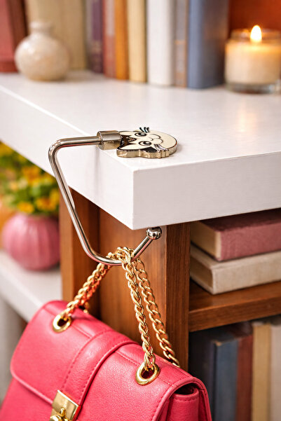 Cats By Luyano Gülümseyen Kedili Masa Tipi Döner Metal Çanta Askılık 10 Kg Ta...