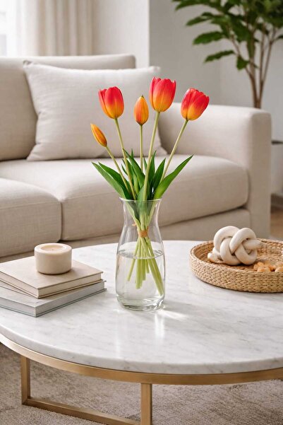 MAKİ DEKOR YAPAY LÜKS ISLAK LALE BUKETİ 40 CM BOYUNDA DEKORATİF VAZO ÇİÇEĞİ