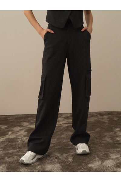 Xint Kadın Siyah Pamuk Dokulu Regular Fit Kargo Pantolon