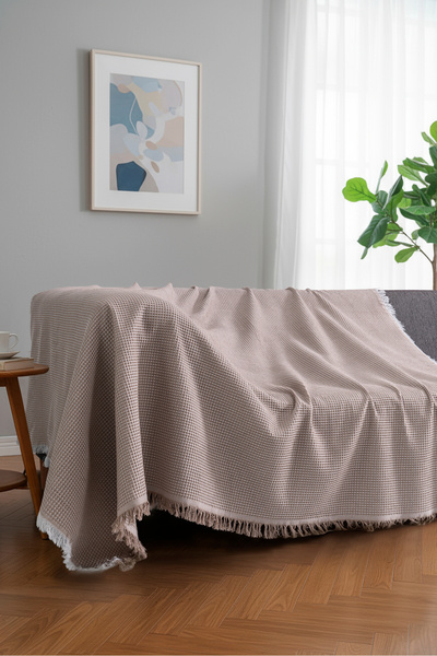 rellhome Cotton Textured Sofa Throw 170X220 cm – Fringed Tv Blanket & Decorat...