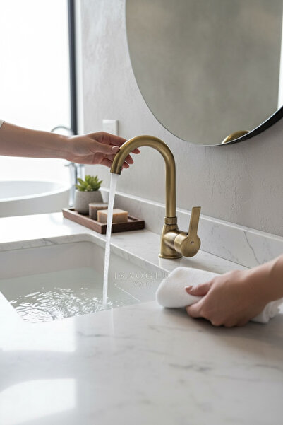 İSAOĞLU YAPI Antik Gold Diamond Design Lavabo Bataryası Eskitme Lavabo Bataryası