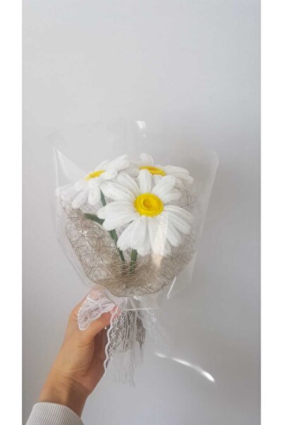 Badem Hediyecilik باقة زهور ديزي شينيل مصنوعة يدويًا - للزينة، عيد الحب، عيد ...