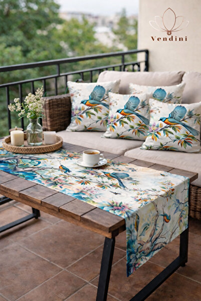 Vendini Kaliteli Kumaş, Canlı Renkler Runner Ve 4 Adet Kırlent Kılıfı Takımı