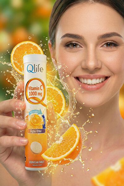Qlife Günlük C Vitamini 1000mg Takviyesi + D Vitamini + Çinko 20 Efervesan Ta...