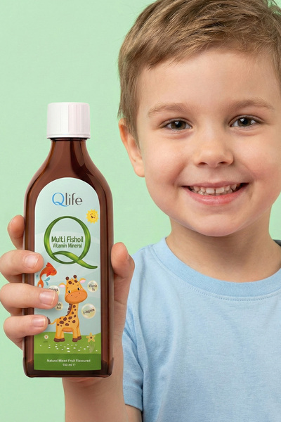 Qlife Multi Fishoil Vitamin Mineral - Omega 3 ve Multivitamin Meyve Aromalı Ş...