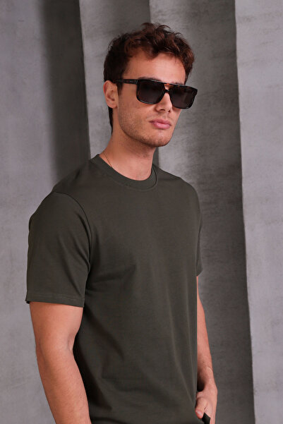 COTTONLAB Unisex Slim Fit Slim Fit 100% Cotton Soft Textured Khaki Crew Neck ...