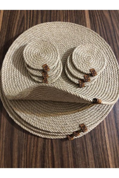 Naspar 8 Pieces Wicker Natural Jute Placemats / American Style Placemats & Co...