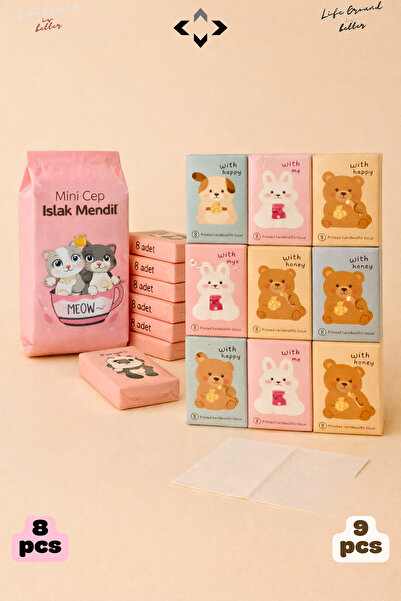 LİGROUND Figürlü Çocuk Okul Hijyen Seti 8li Islak Mendil 9lu Peçete Kağıt Men...