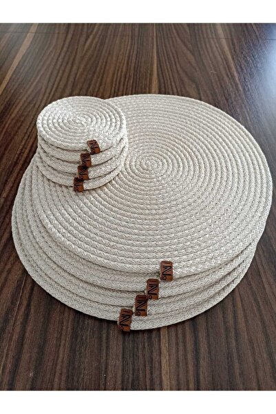 Naspar Ecru Color 32 CM 4 Pieces Saucer / Placemat