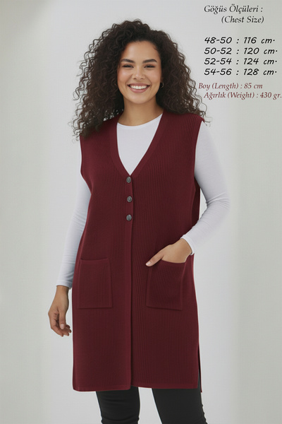 Elvin Women's Knitwear Large Size Corded Fabric Stretch Fabric Long Burgundy ...