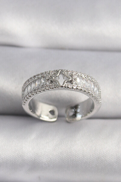 shopwave خاتم نسائي من سلسلة VIP مرصع بالزركون والنجوم باللون الفضي النحاسي