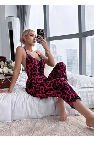 MEYLİYA MEYRA růžový leopardí vzor - stylový overal z lycry s detaily