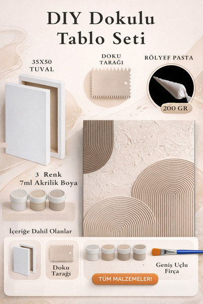 Puzzle DIY KENDİ TABLONU KENDİN TASARLA 35X50 TUVAL + RÖLYEF PASTA + DOKU TAR...